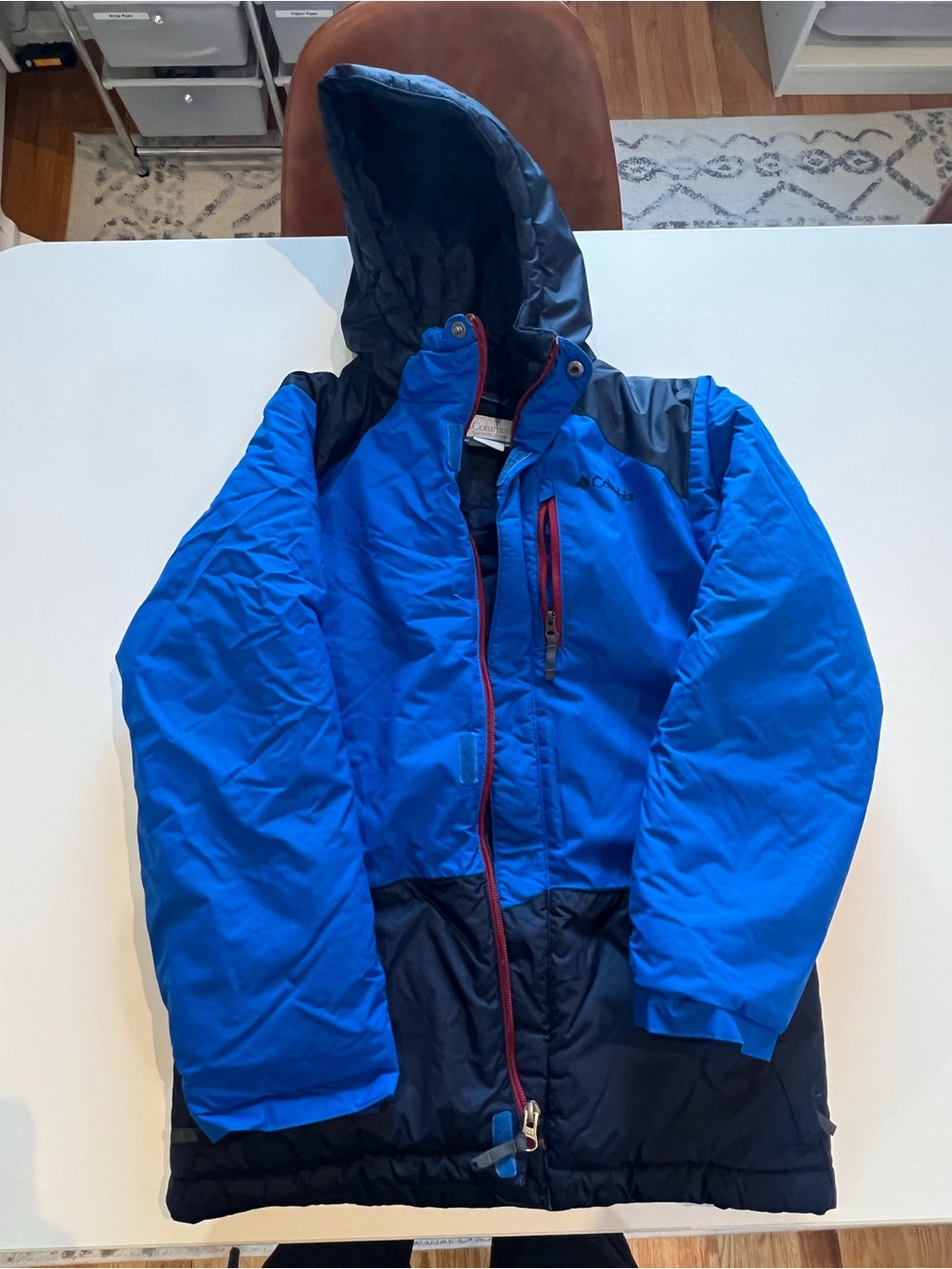 Columbia Blue and Navy Hooded Kids Puffer Jacket